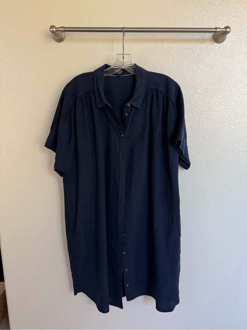 J. Crew Navy Short-Sleeve Button-Down Shirt Dress